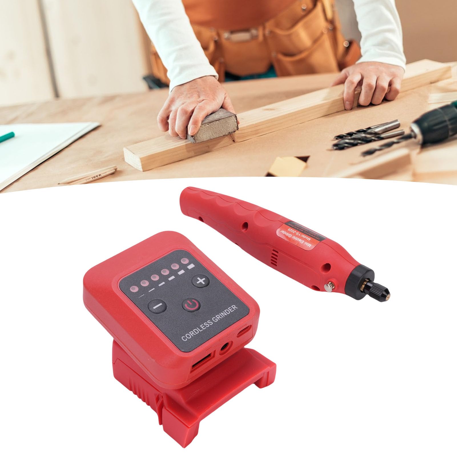 Piccola smerigliatrice a batteria, compatta, 20 V, velocità regolabile, strumento rotante per artigianato e progetti domestici, materiale ABS