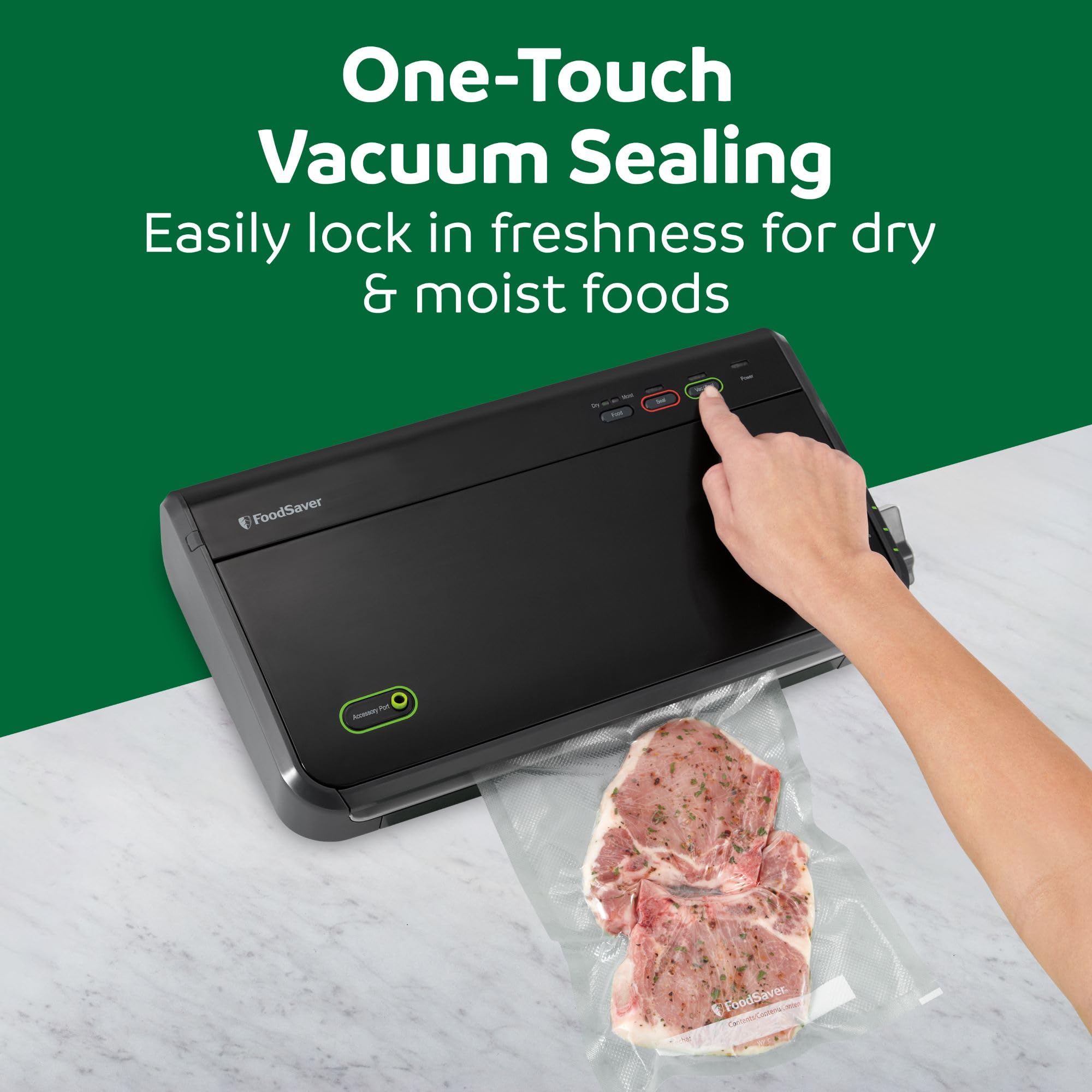 FoodSaver Envasadora al vacío con detección automática de bolsas, bolsa de sellado y rollo y aspirador de mano para almacenamiento hermético de alimentos y Sous Video, color plateado