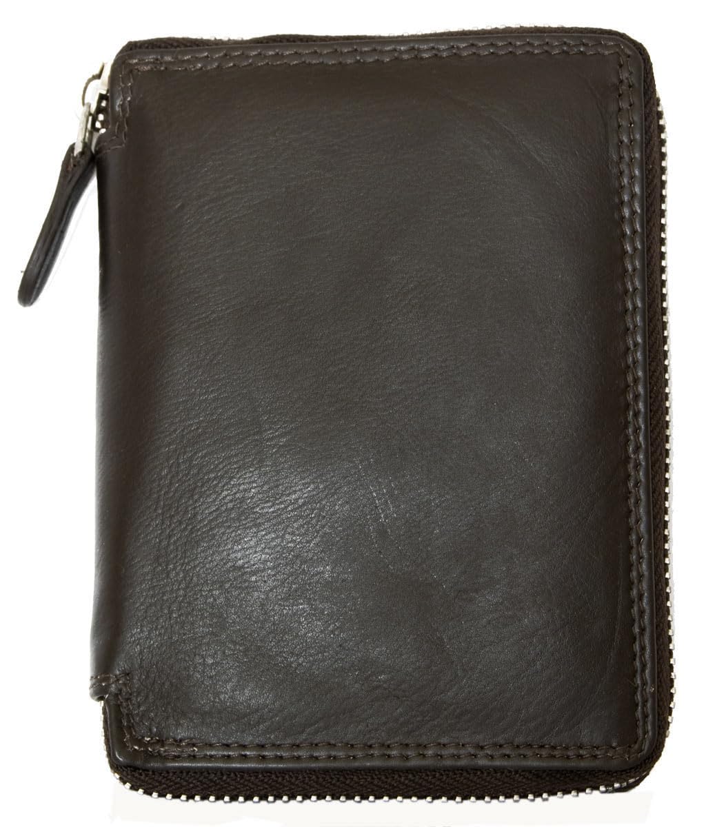Brown Metal Zipper (Zip-around) Black Leather Wallet Kabana