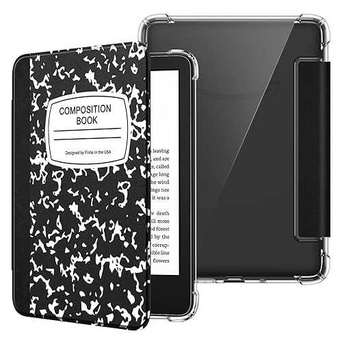 Fintie Slim Case for 6" Kindle (11th Generation-2024/2022 Release), Ultra Clear Soft Flexible Transparent TPU Back Cover Light Shell Auto Wake/Sleep for Kindle 2024/2022 11th Gen, Composition Book