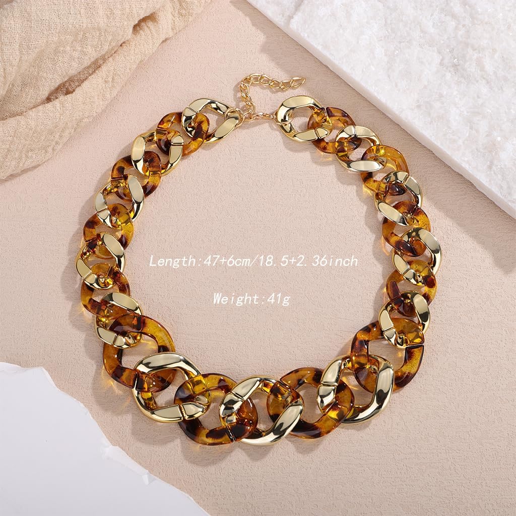 YERTTER Punk Chunky Mixed Color Cuban Chain Necklace Acrylic Link Chain Lightweight Chain Curb Choker for Women - Image 5