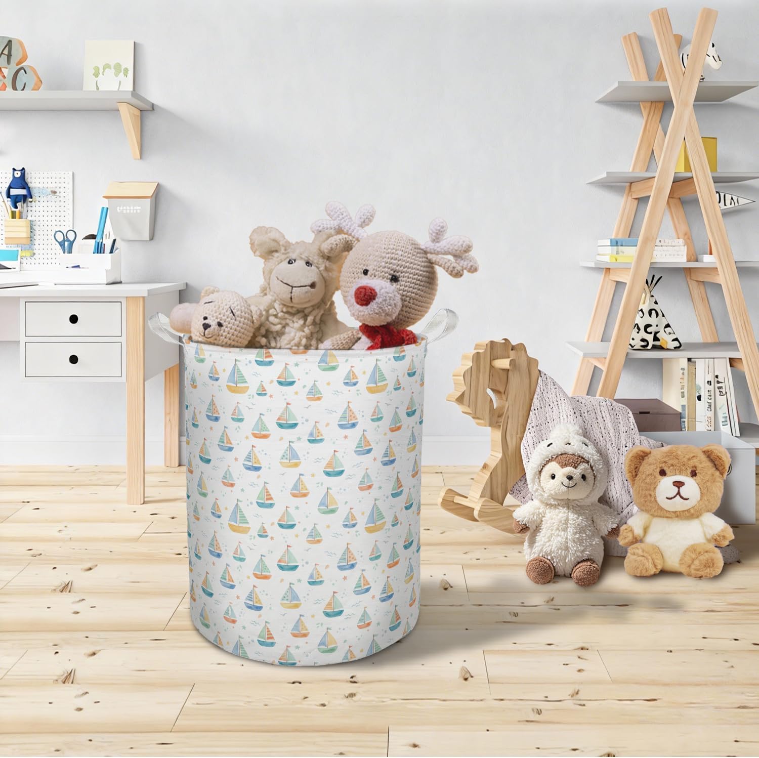 Sailboat Nautical Coastal Laundry Basket Hamper,Retro Sailing Ship Beach Foldable Clothes Toys Books Storage Box Bins Baskets Organizer for Nursery Kids Room Playroom Bathroom