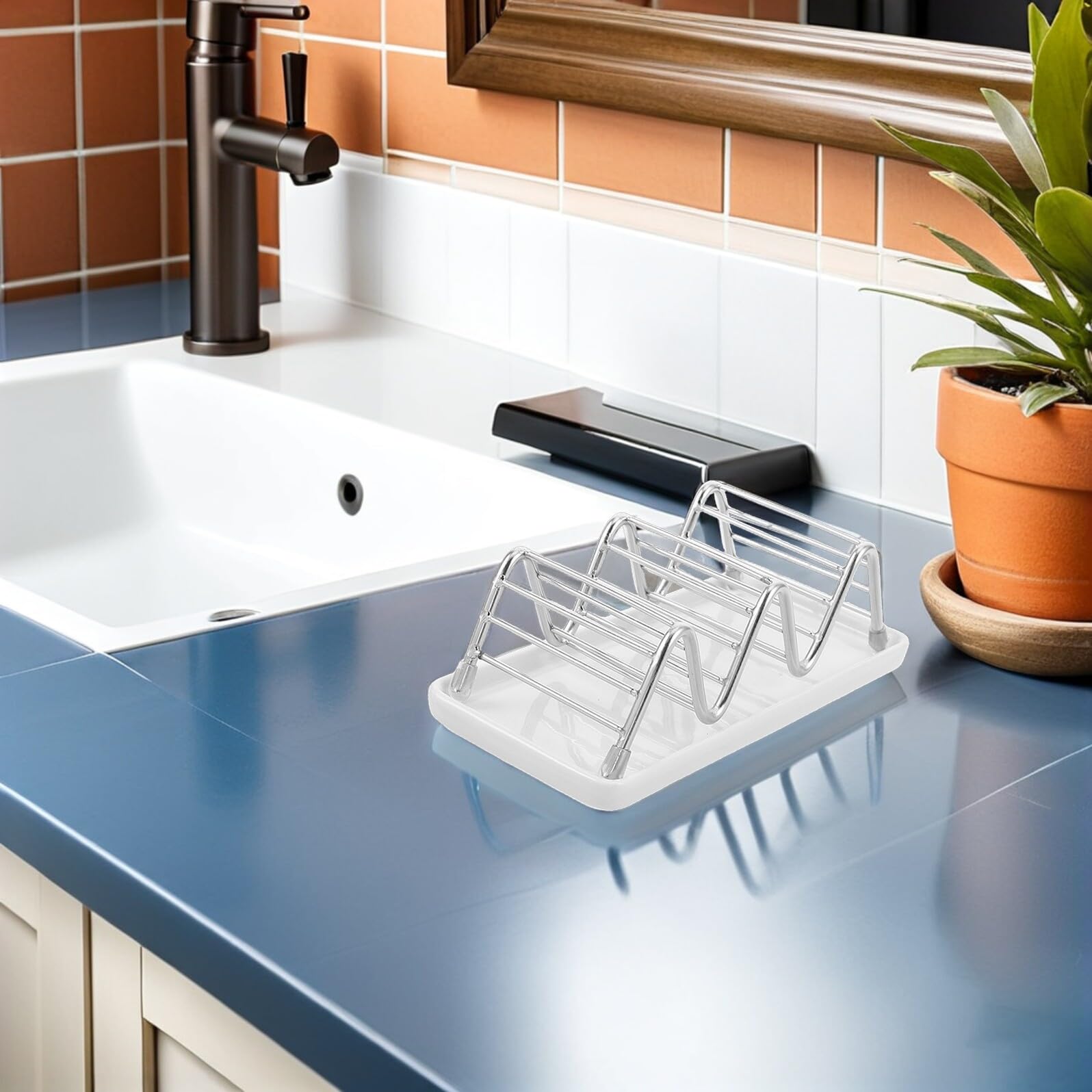 Jabonera Decorativa de Cerámica con Drenaje en Forma de W y Soporte de Acero Inoxidable para Cocina y Baño con Diseño Resistente y Sistema de Escurrido