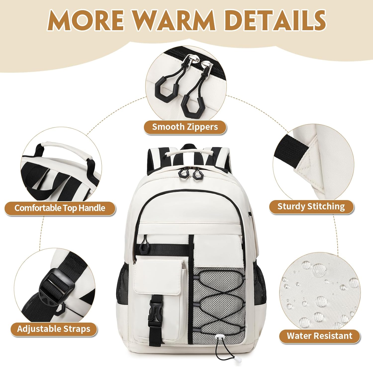 GeeWin Backpack for Boys, Waterproof Boys Backpacks 15.6" Laptop Backpack Schoolbag for Teens Boy Kids Children Middle High School, Back to School Book Bags Set with Lunch Bag & Pencil Bag (Beige) - Image 5