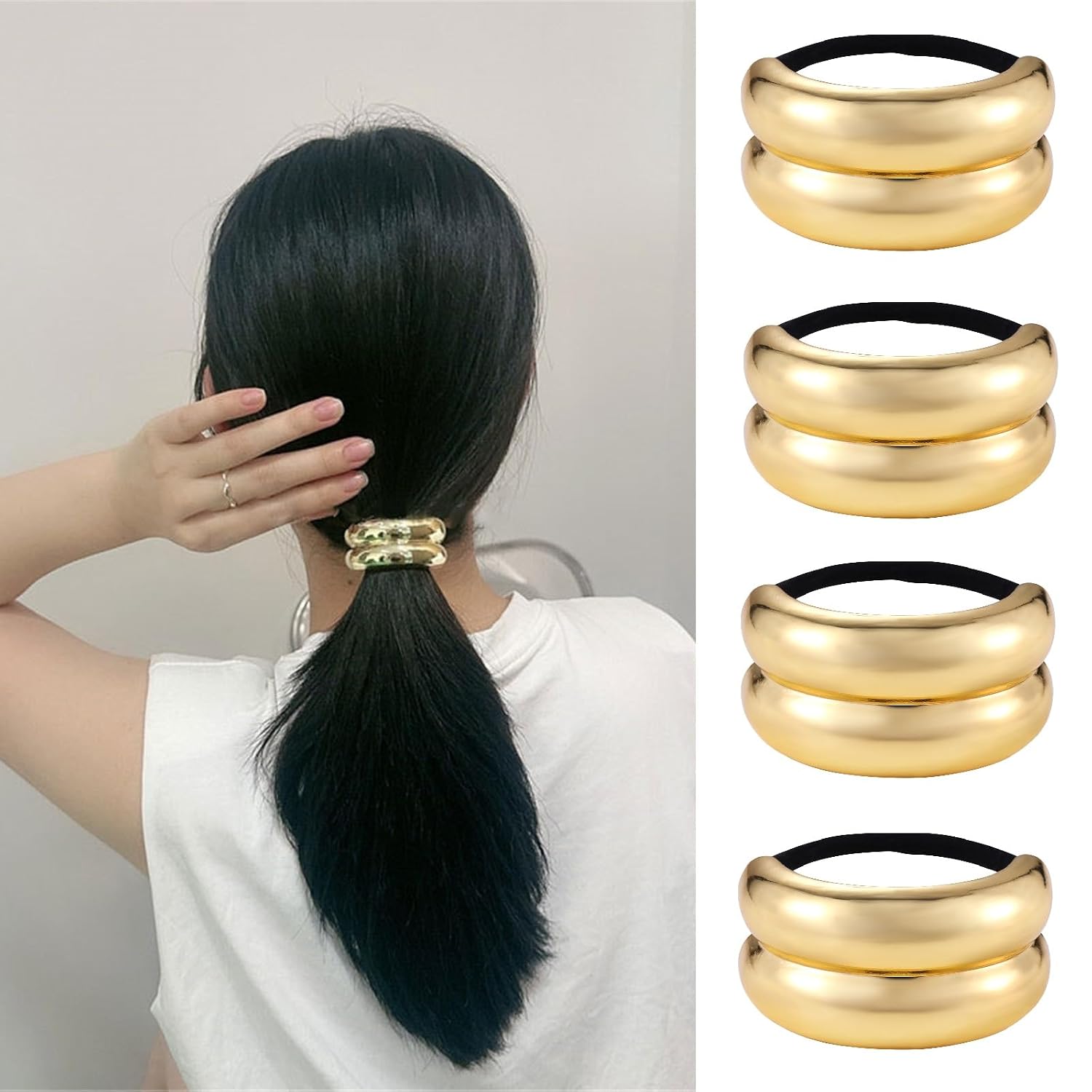 papasgix Metal Hair ties, Geometric Gold Elastic Hair ties for Thick Hair