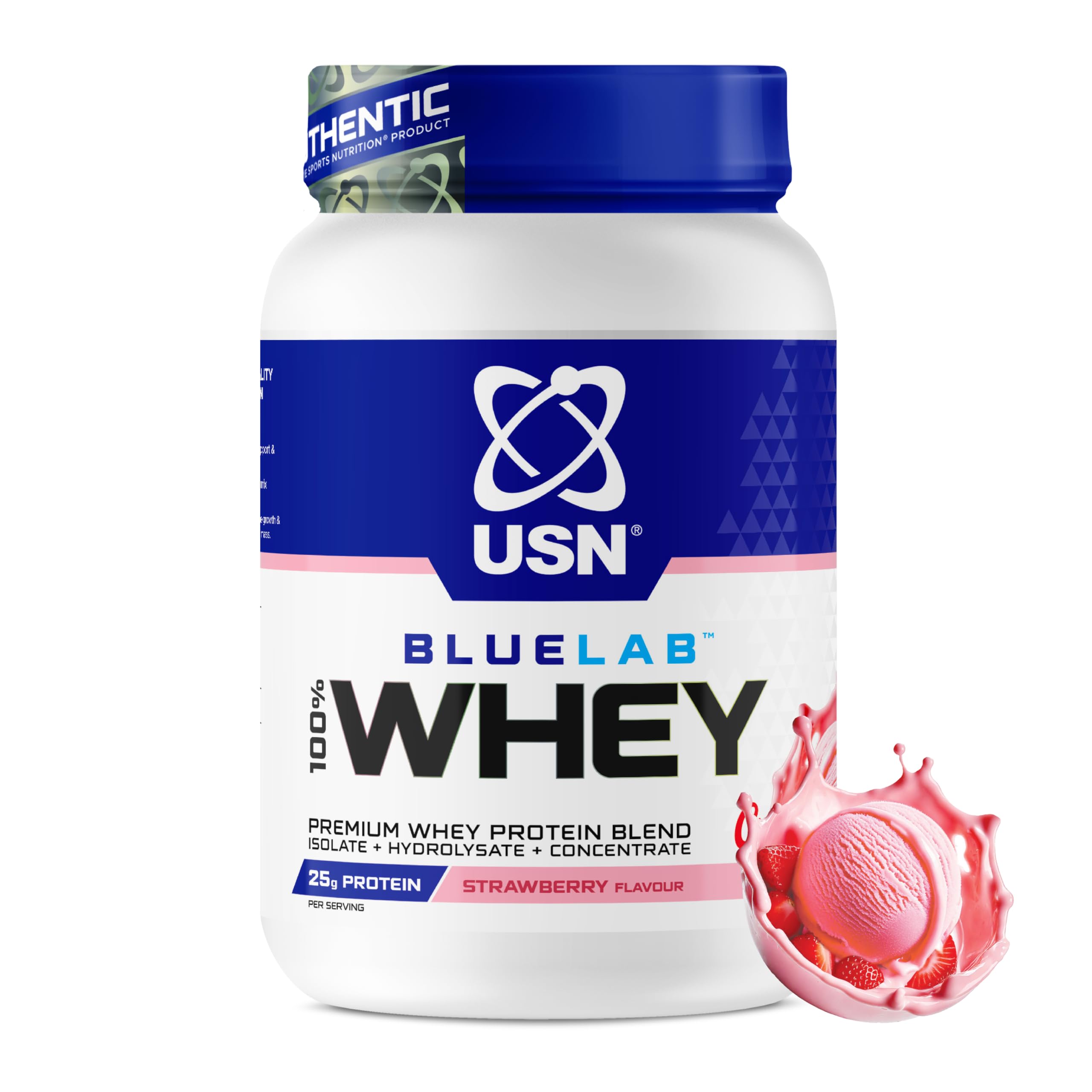 USN BlueLab Whey Protein Powder I Strawberry I 908g - 26 Servings