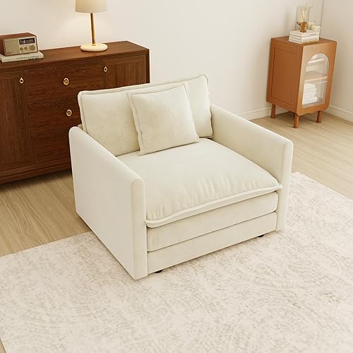 Sofá de nube individual de gran tamaño y color beige y blanco, sofás seccionales grandes de acento moderno para sala de estar, sofá modular de tela