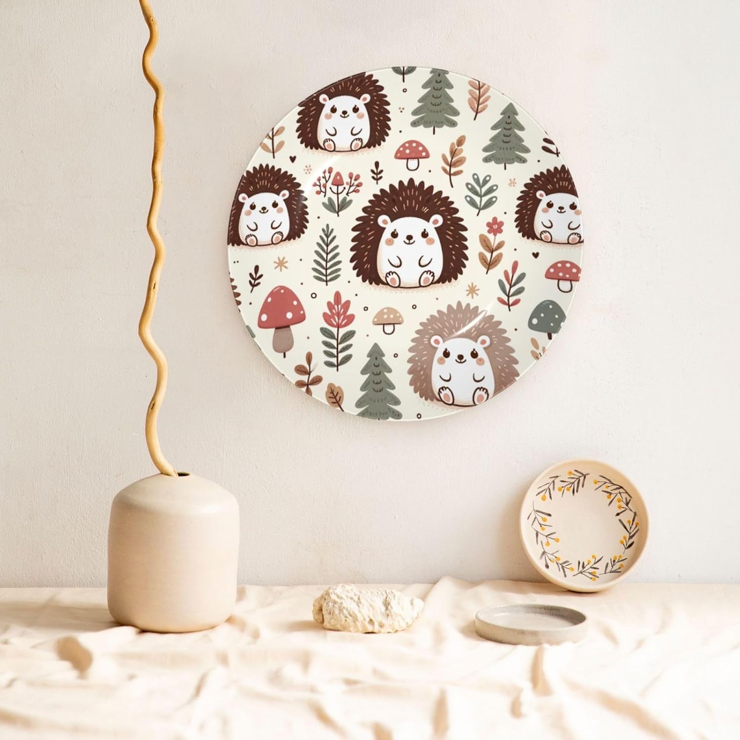Adorable-Hedgehogs-Forest 10 Inch Decorative Plate With Stand, Elegant Display Wall Plate For Home Decor