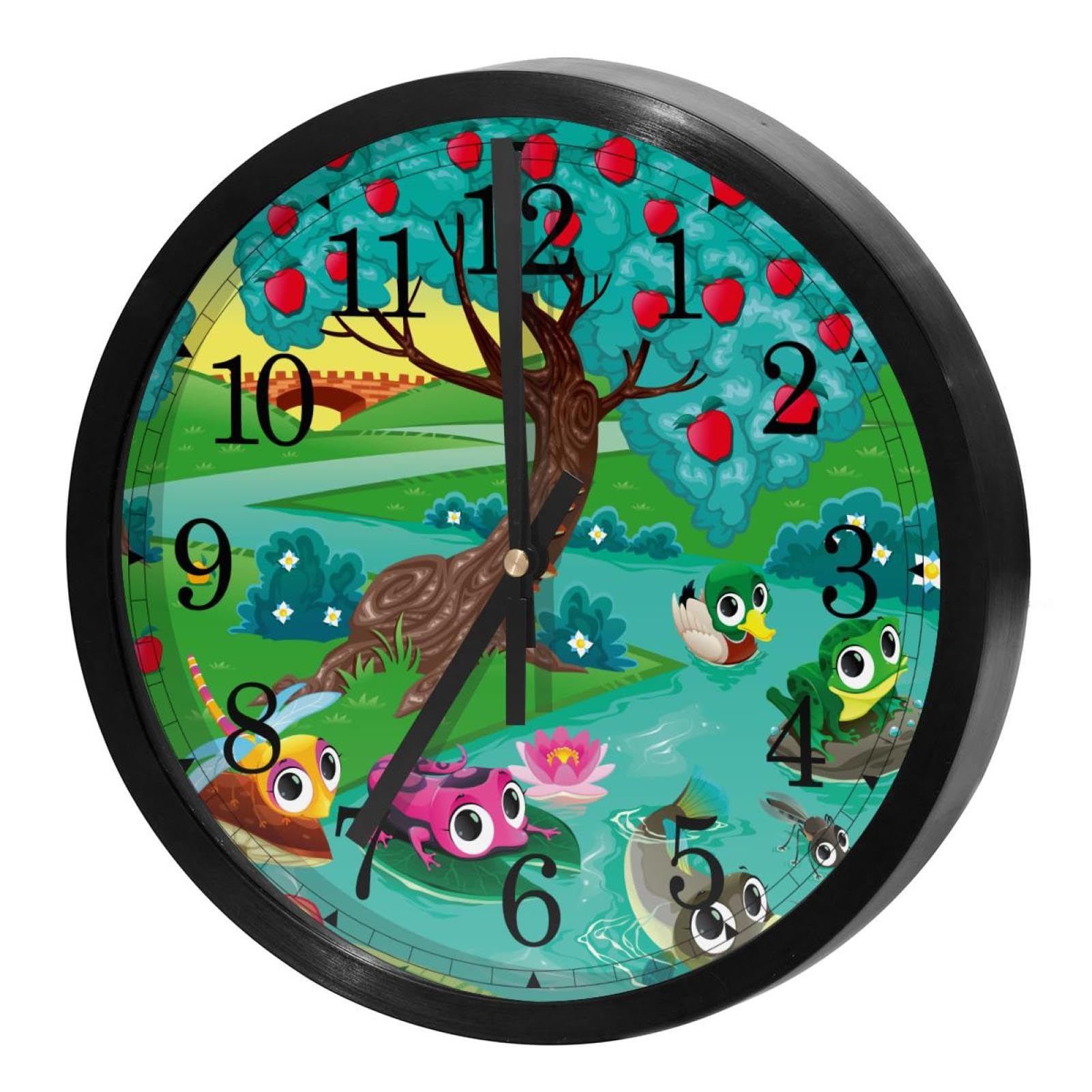 Horloge murale ronde sans tic-tac pour une cuisine chaleureuse aux motifs de pommes
