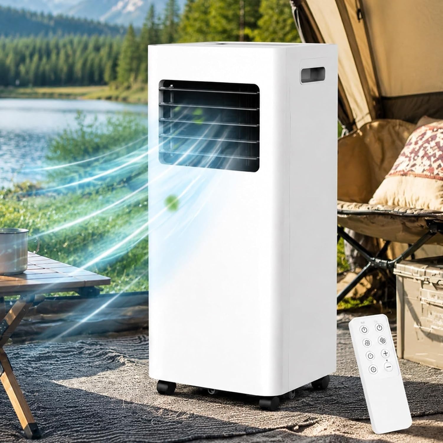 Przenośny klimatyzator do sypialni 6140 BTU z trybem chłodzenia, osuszania i wentylatora, regulowaną prędkością, pilotem zdalnego sterowania, 24h timerem, na kó