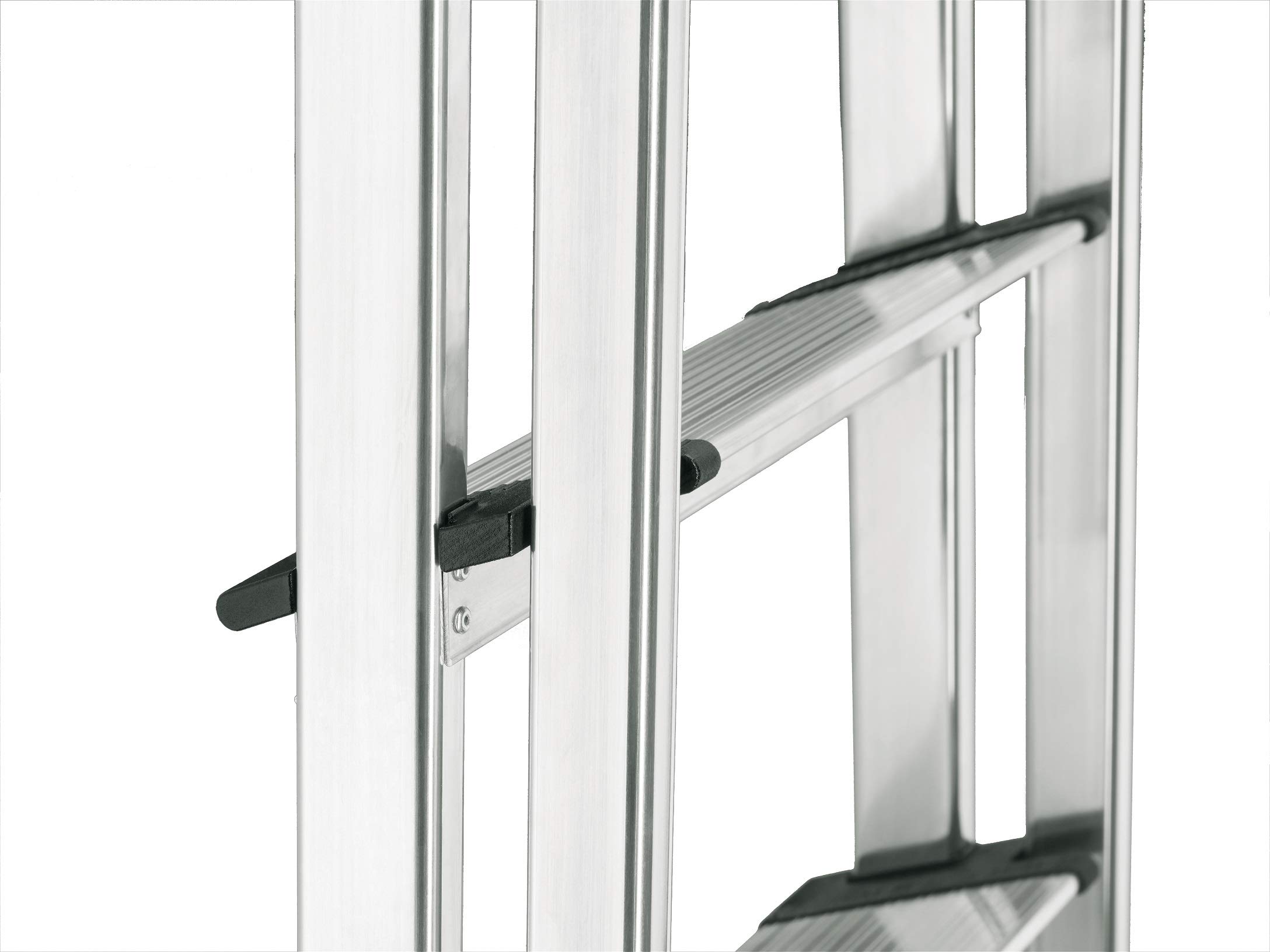 Hailo XXL - Escalera doméstica de aluminio, peldaños extra anchos, bandeja multifuncional, gancho para cubo y pinza para cable (6 peldaños)