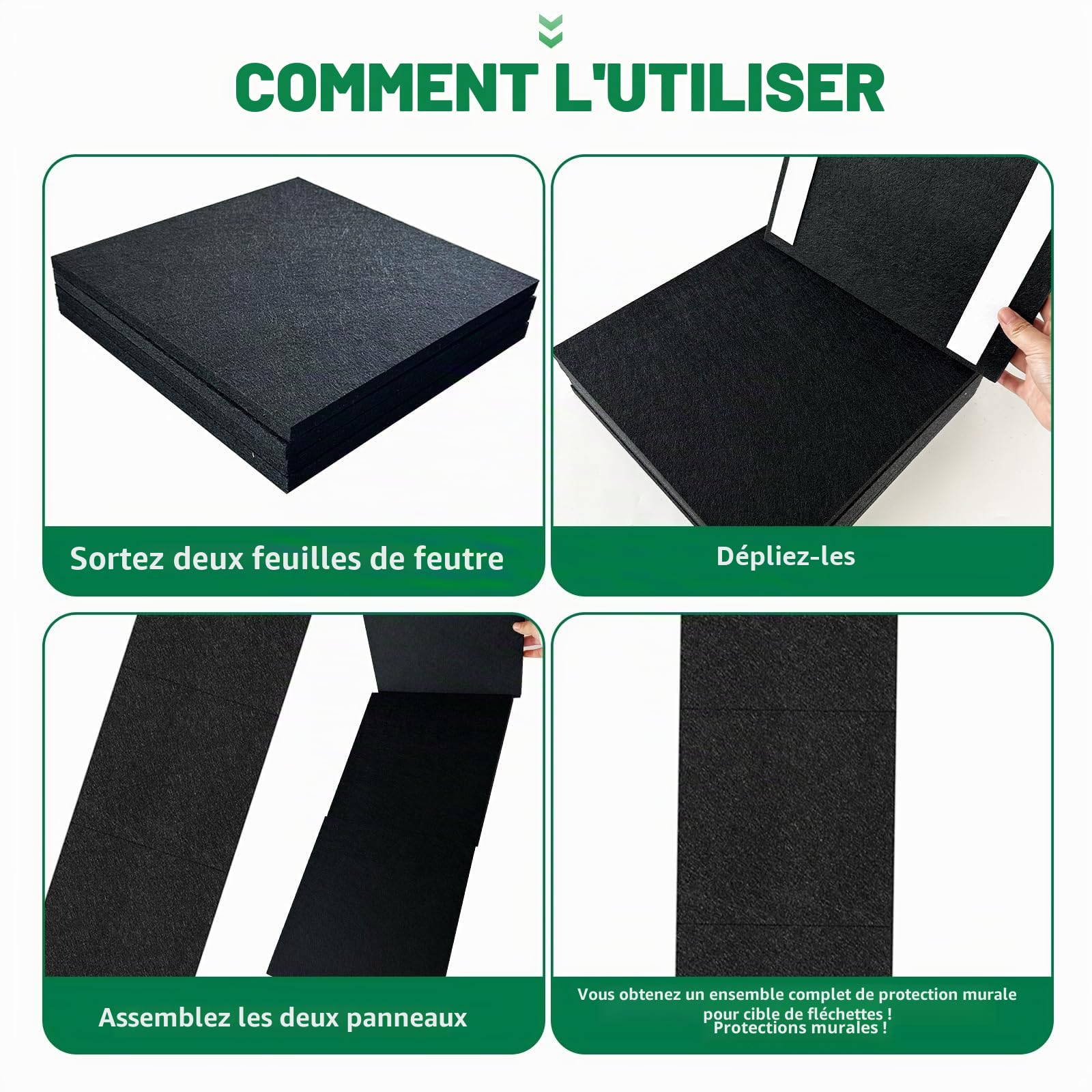 KEAGAN Cible de fléchettes en feutre - Protection murale autocollante - Panneau de fléchettes - Carreaux muraux en feutre