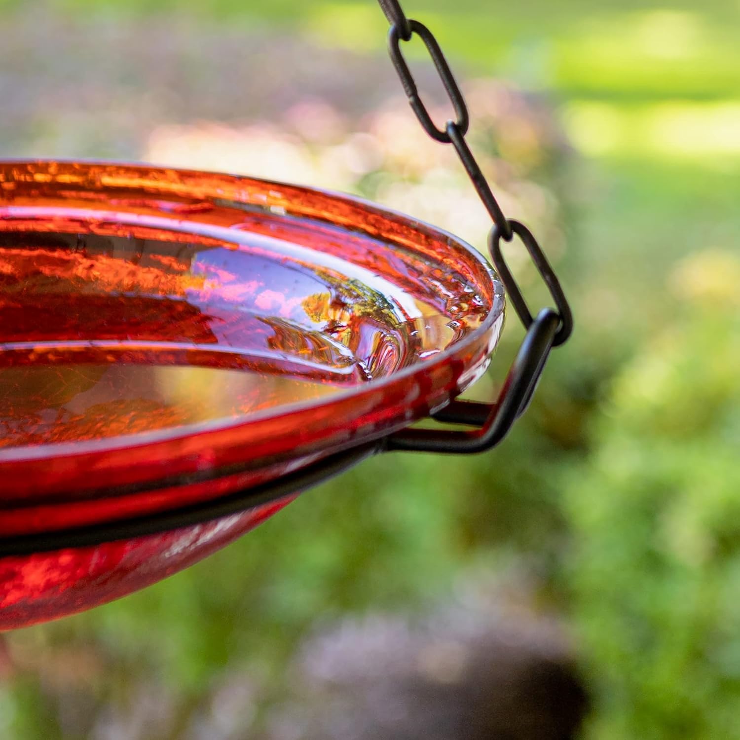 Achla Designs 201-6023 Crackle Glass Hanging, 12-in, Red Birdbath