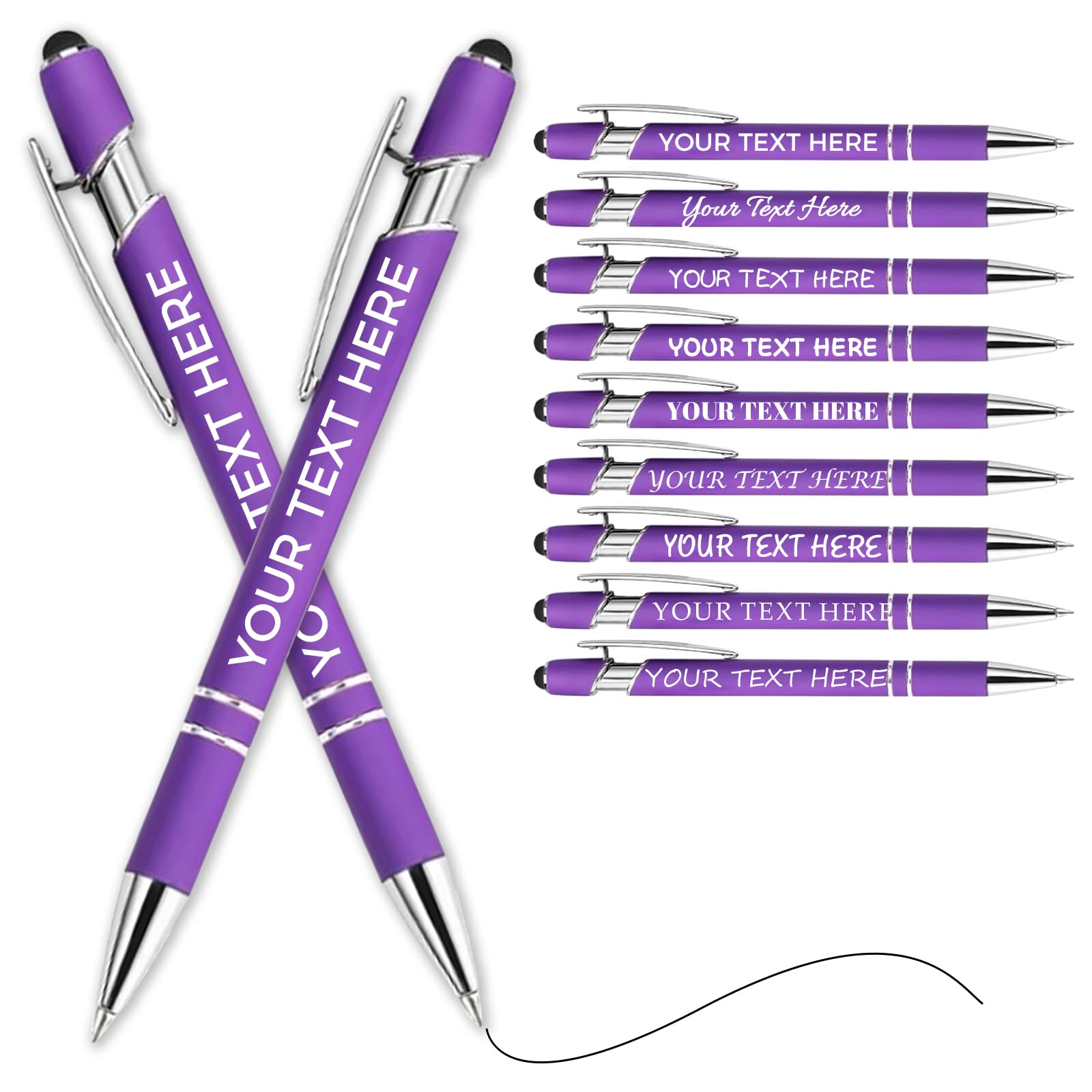 Personalised Pen Ballpoint Pens With Stylus,Customised Engraved Text Bulk Wholesale Pens - Ideal For Business Promotions, Schools, Company Event Giveaways, Personalised Gifts(Purple,100Pcs)