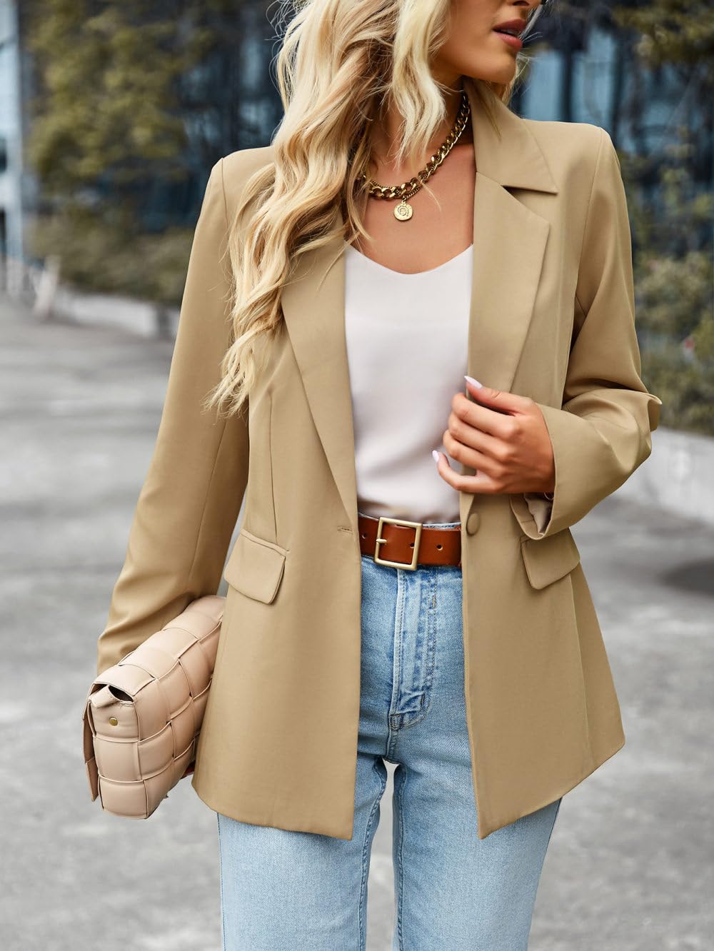 Blazer Für Damen,Khaki-Blazer Für Damen, Lässiger Cardigan-Mantel Mit Offener Vorderseite, Einfarbig, Lange Ärmel, Rückenschlitz-Design, Arbeitsanzug, Jacken, Büro, Business, Top, Taillierter