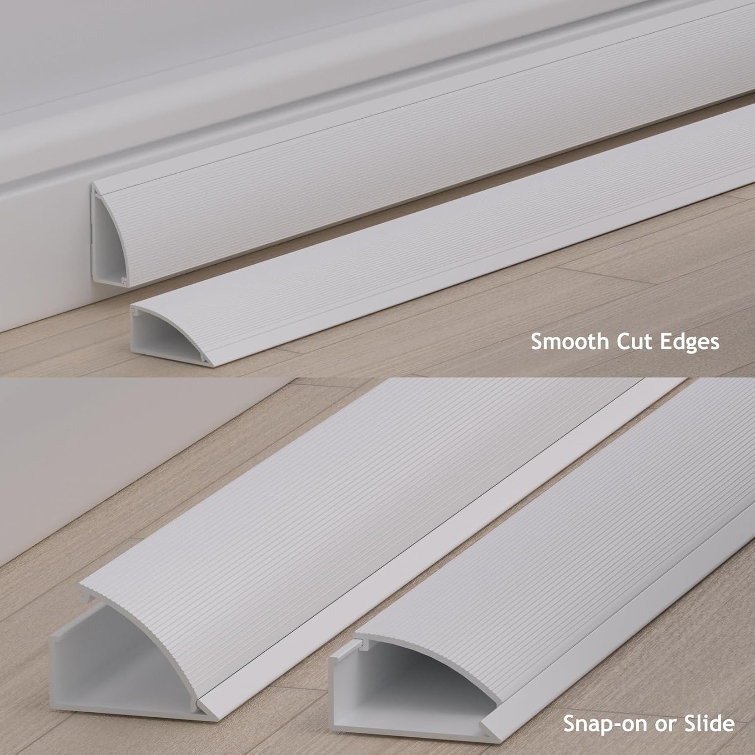 ZhiYo 10ft Floor Cord Cover for Corner, Large Cord Hider for 3-5 Cords, Self-adhesives PVC Wire Cover for Baseboard/Floor/Wall Cable Management, White Cable Raceway, 0.8in x 1.8in, 3 x L3.3ft