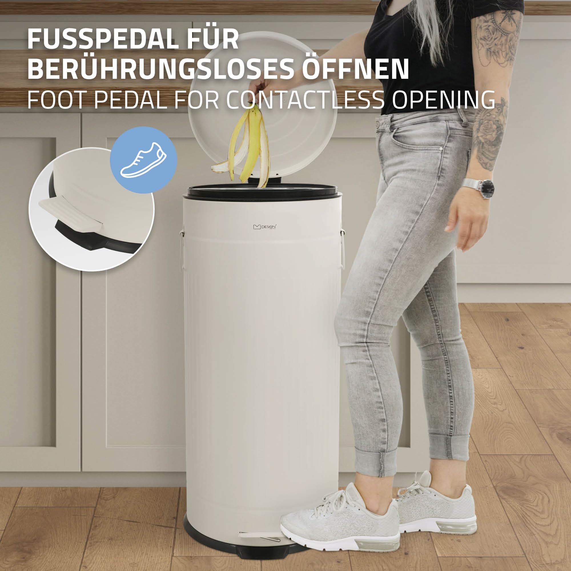ML-Design Poubelle de Cuisine 30L à Pédale Fermeture Douce et Seau Amovible