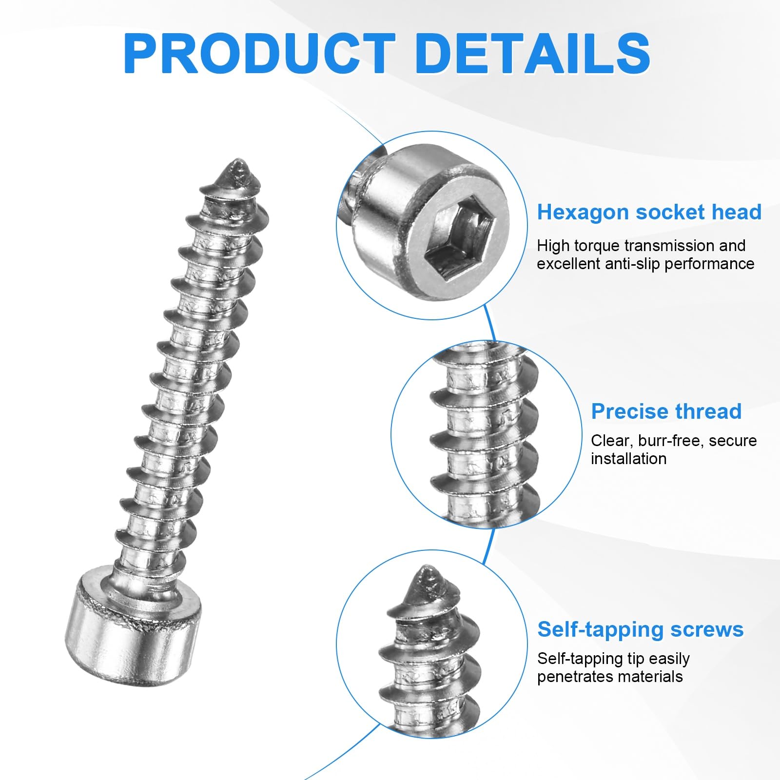 M METERXITY Paquete de 100 tornillos de cabeza hueca hexagonal, pernos de acero inoxidable M5 x 30 mm, tornillos autorroscantes de rosca completa para muebles, maquinaria, aparatos eléctricos