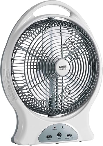 LUDGER Ventilador recargable de 12 pulgadas con luces LED (EL-8212F), portátil, batería de larga duración, 2 velocidades, carga USB, asa de
