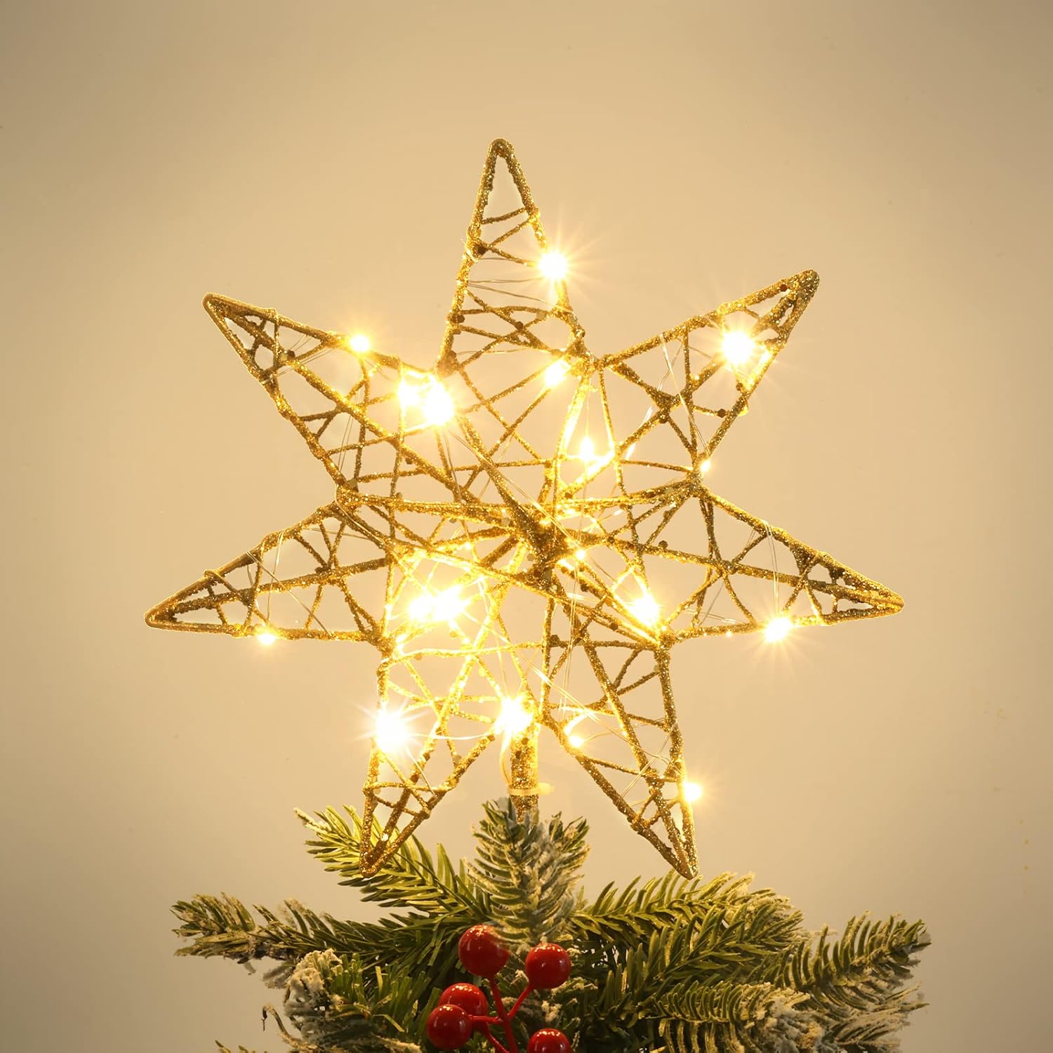 PHITRIC Christmas Star Tree Topper, 10 Inches Lighted Tree