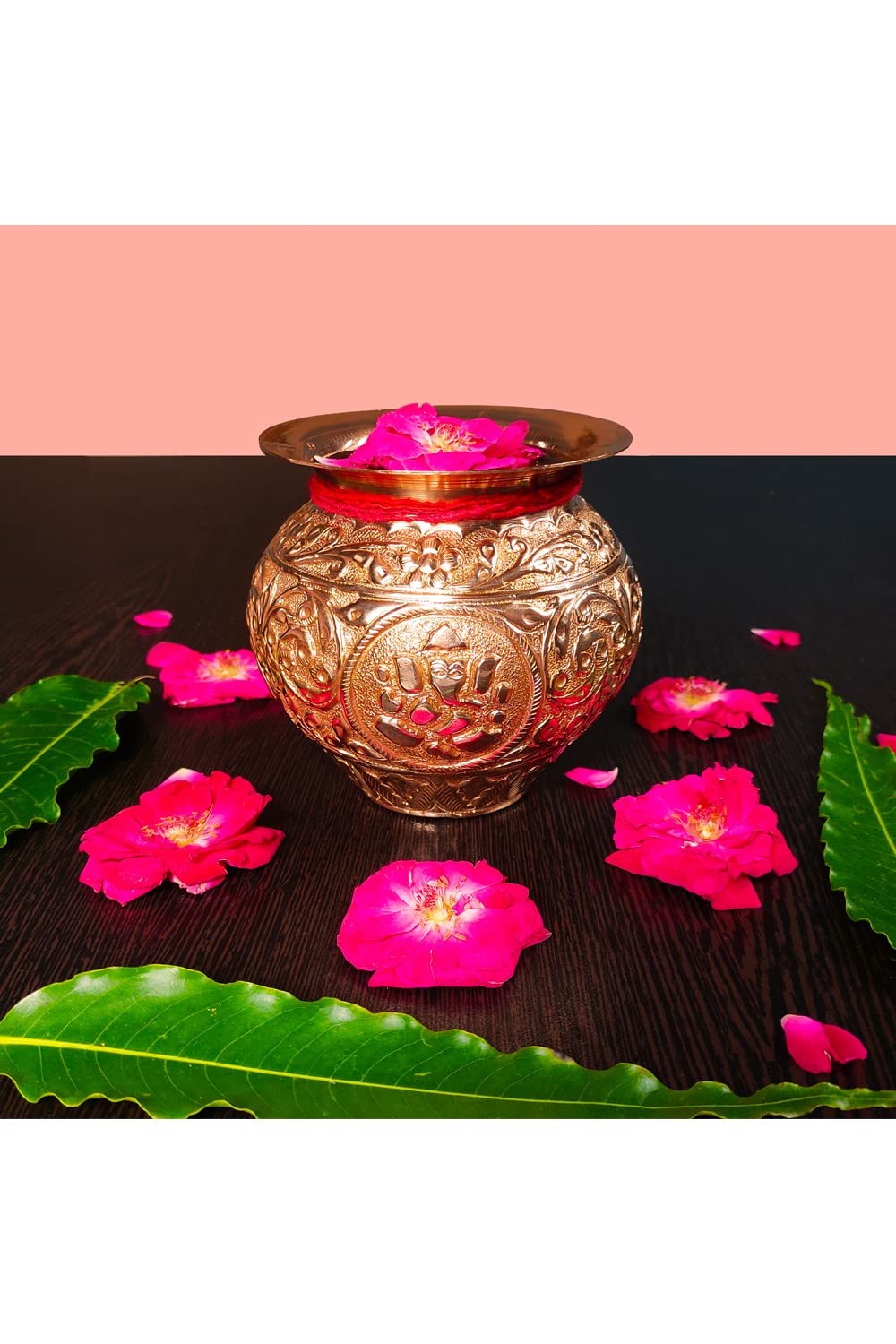 Indecor Pure Copper Pooja Kalash Lota with Ganesh, Om, Swastik Embossed Design for Poojan Worship Home and Temple Decoration, (Copper Brown) 1 pc