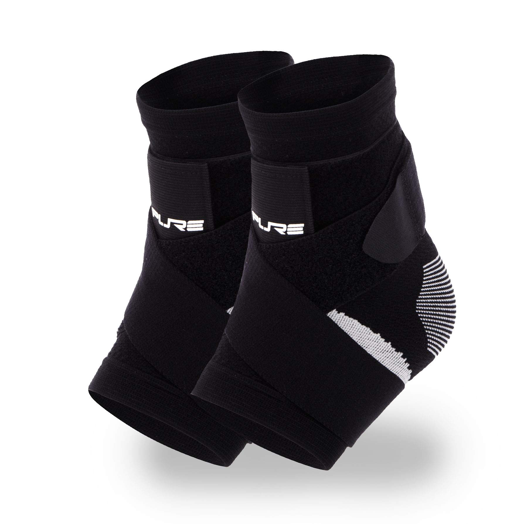 Pure Athlete Ultimate Ankle Support Brace – Compression Sleeve with Adjustable Straps for Extra Support – Running, Basketball, Soccer (Black - 2 Supports, Small)