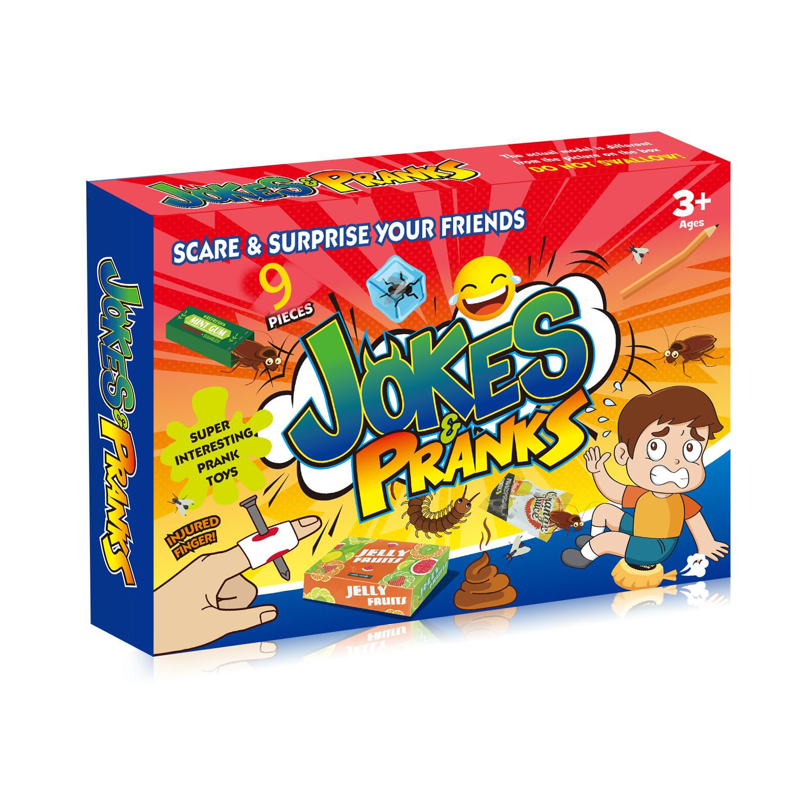Own1one 9Pcs Funny Prank Kit for Kids & Adults, Practical Joke Toys Gift Box Set for Friends Family, Office & Party Gags