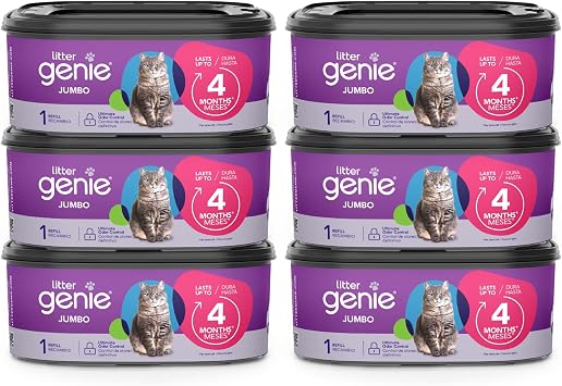 Litter Genie Refill Bags | Jumbo 6 Pack | 6 Cartridges for Up to 24 Months | Ultimate Odor Control Cat Toilet Bag