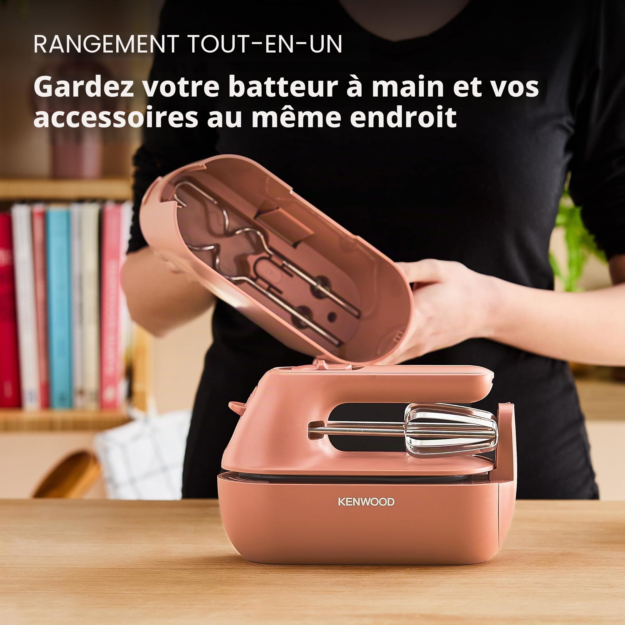 Kenwood QuickMix Go HMP40.000RD Batteur à main portable avec étui de transport intégré, libération SureEject, batteur et pétrisseurs en acier inoxydable inclus, cuillère à mesurer, 350 W, rouge argile