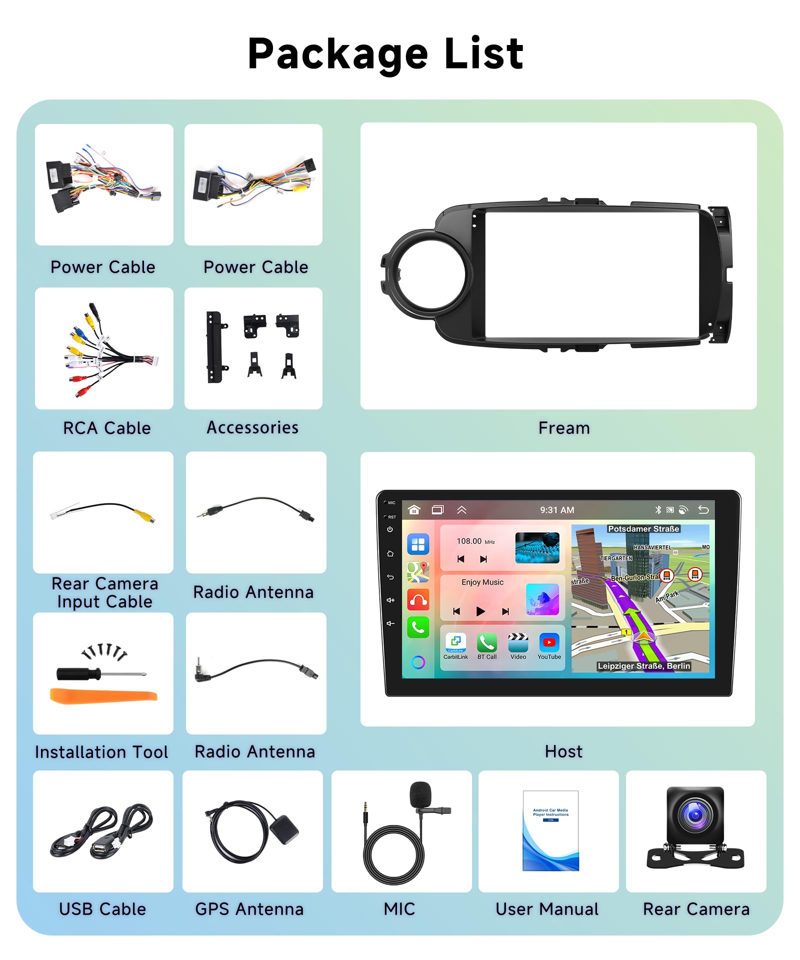 6G&128G 8-Core,VECHTEL 7" Autoradio pour Toyota Yaris Grmn 2012-2017 avec CarPlay Android Auto sans Fil,DSP,Android 15,Bluetooth,RDS/FM Radio,Navi Wi-FI/caméra de recul AHD