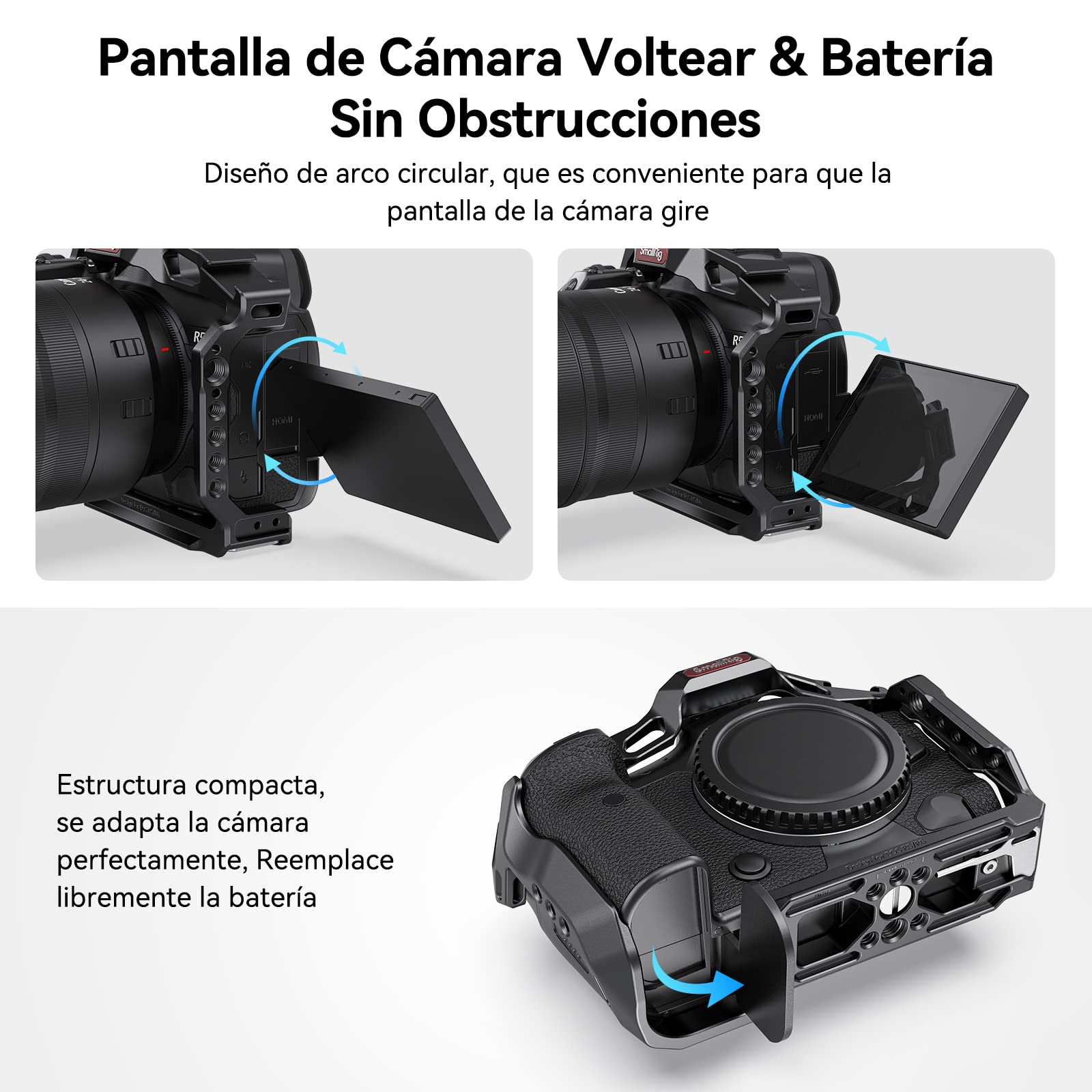 (Nueva Versión) SMALLRIG Jaula R5 / R5 C / R6 para Canon R5 R6 R5 C, Estabilizador de Plataforma de Aleación de Aluminio con Zapata, Orificios Roscados de 1/4"-20 y 3/8"-16-2982B