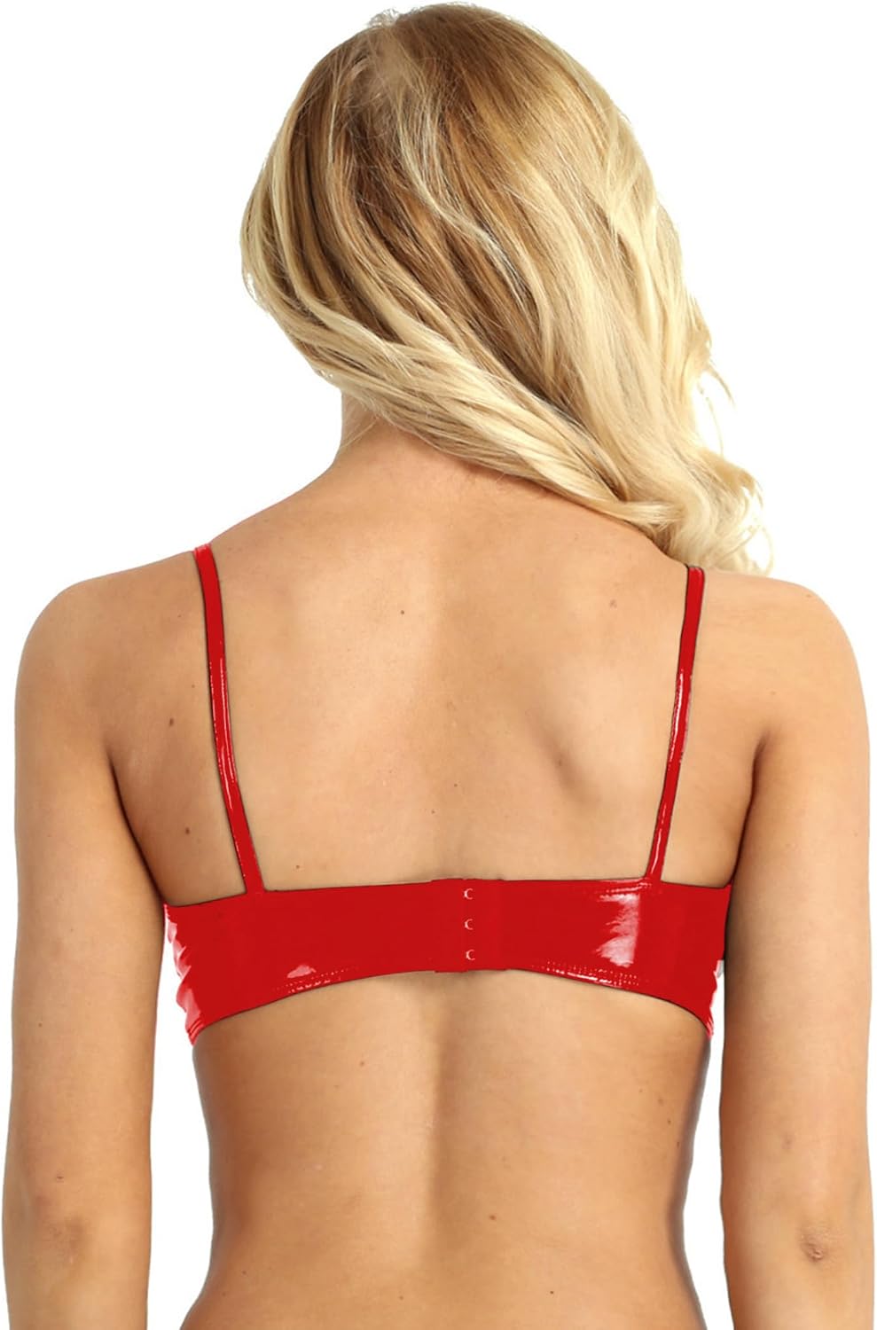 inlzdz Women Nightclub Wear Chic Sleek Lingerie Tankini Satin Front Shiny Fabric Plunge Bra for Belly Dancing