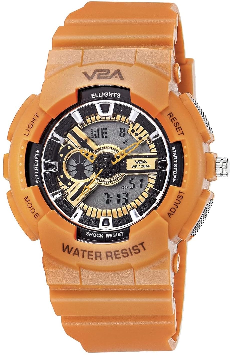 V2A Resin Analog Digital Kids Sports Watch With 7 Color Backlight Alarm Stopwatch For Boys And Girls (Yellow), Gold Dial, Yellow Band (B098164NPL) Amazon Price History, Amazon Price Tracker