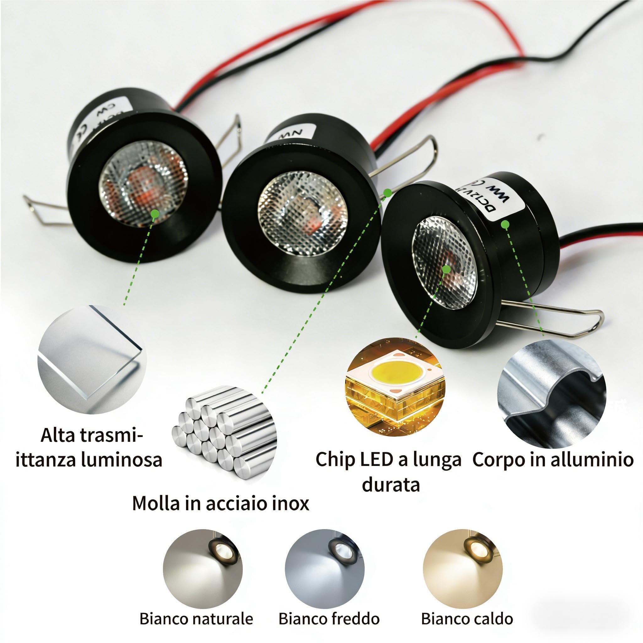 Mini Faretto LED 2W 6pz DC 12V, IP65 Impermeabile Piccolo Faretto da Incasso Soffitto, 25mm Illuminazione Fai-da-Te per Mobili Quadri Pareti Cucina Scale Vetrine Corridoi (Nero Caldo)