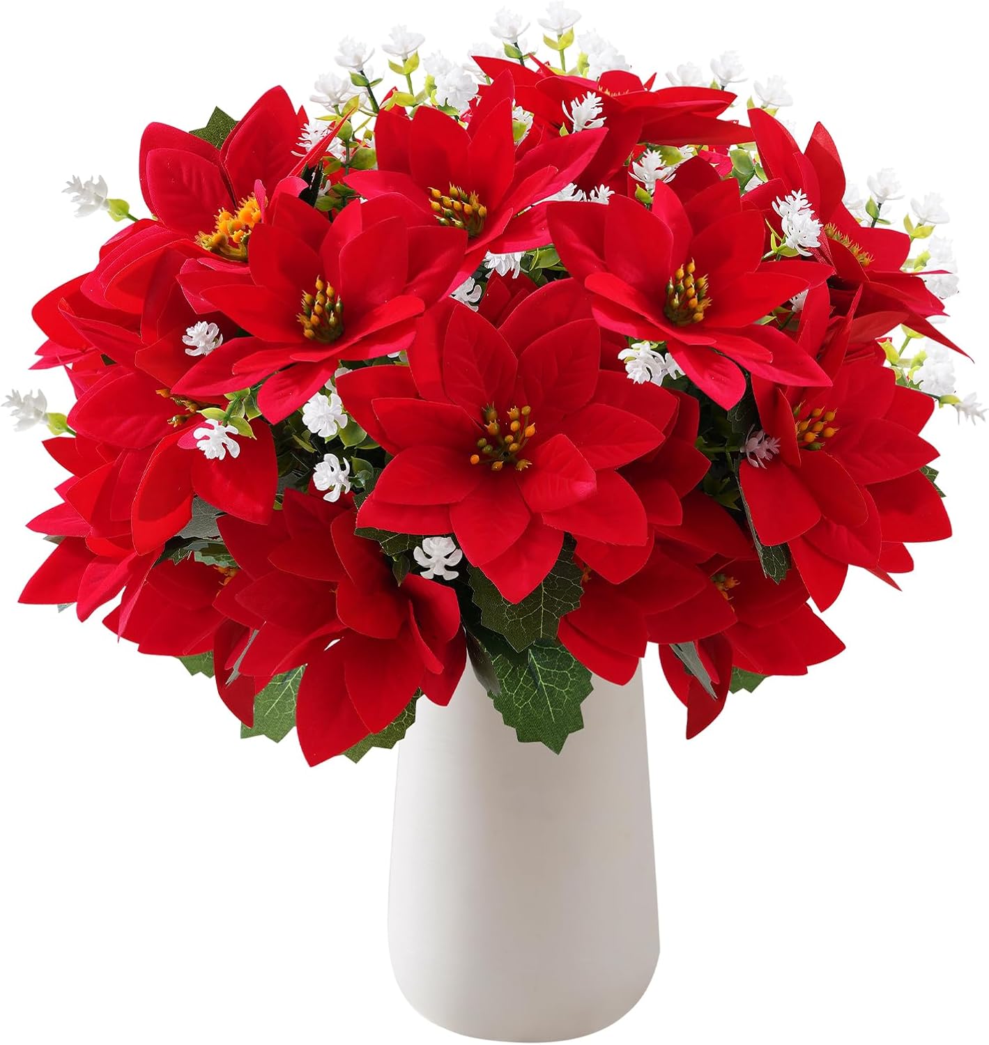 14'' Poinsettias Artificial Christmas Flowers for Outdoors,12 Bundles Mixed Fake Red Silk Flowers Faux Plastic Plants UV Resistant for Home Garden Porch Patio Outdoor Indoor Decor - Image 3