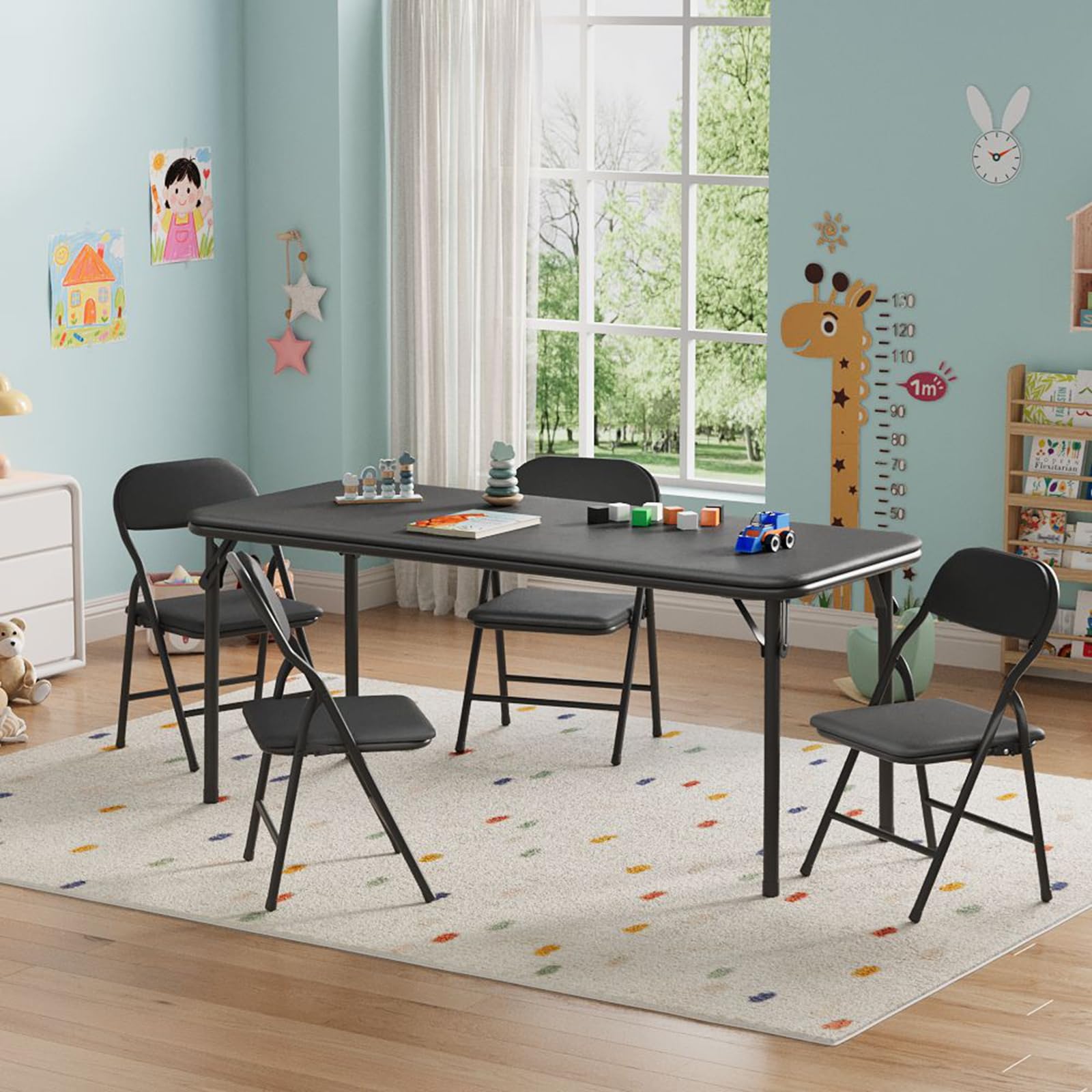 IDEALHOUSE 5 Piece Boys Girls Folding Table and Chairs Set, Activity Table and Chairs Set for Dining Room,Daycare,Classrooms