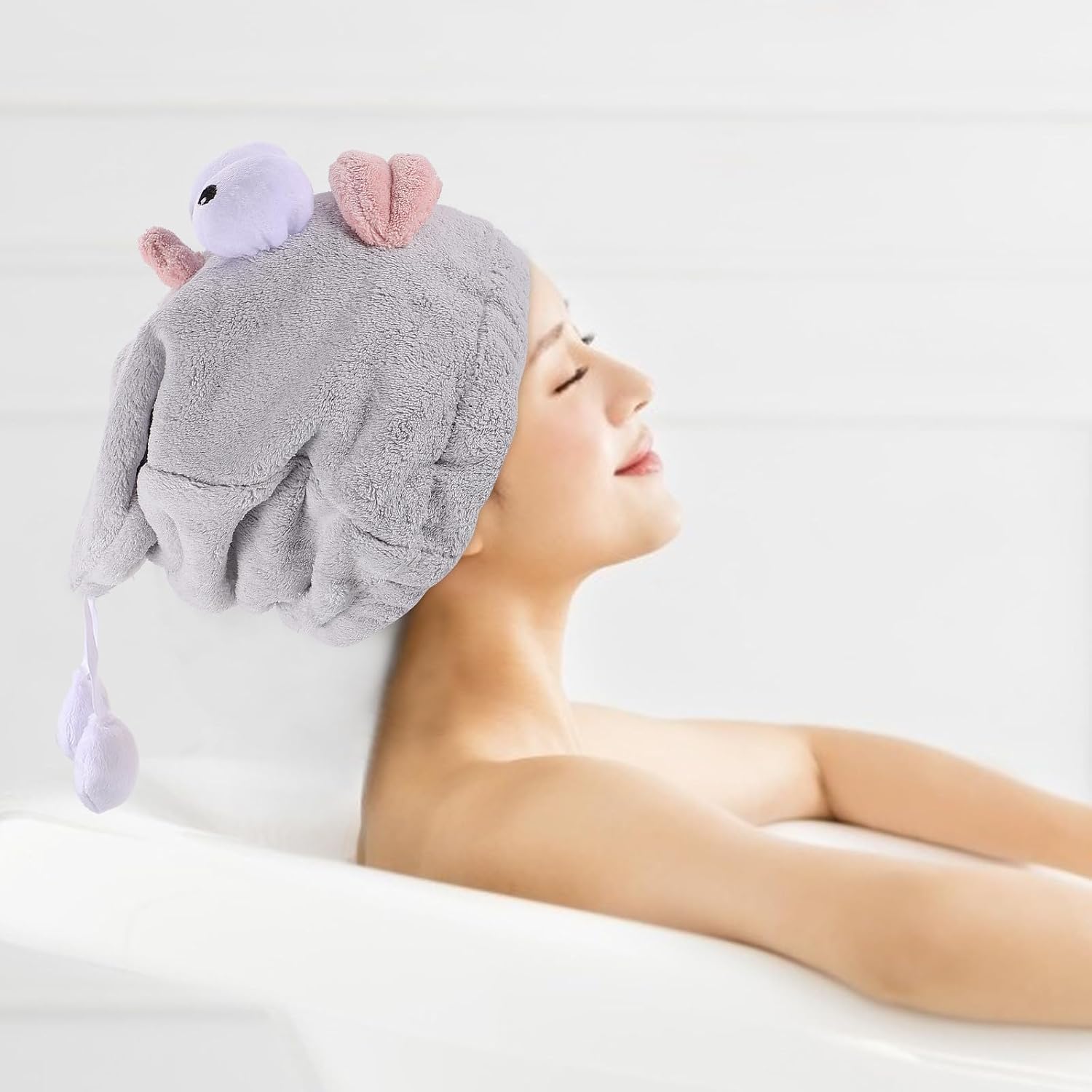 Abaodam Microfiber Hair Drying Hat Cartoon Design for Wet Hair Travel