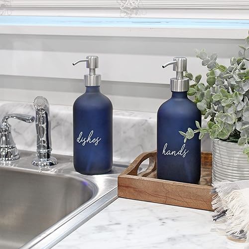 Miniatura 5 de Cornucopia - Botellas dispensadoras para platos de manos de 16 onzas (negro, juego de 2) dispensadores de bomba con revestimiento negro para cocina