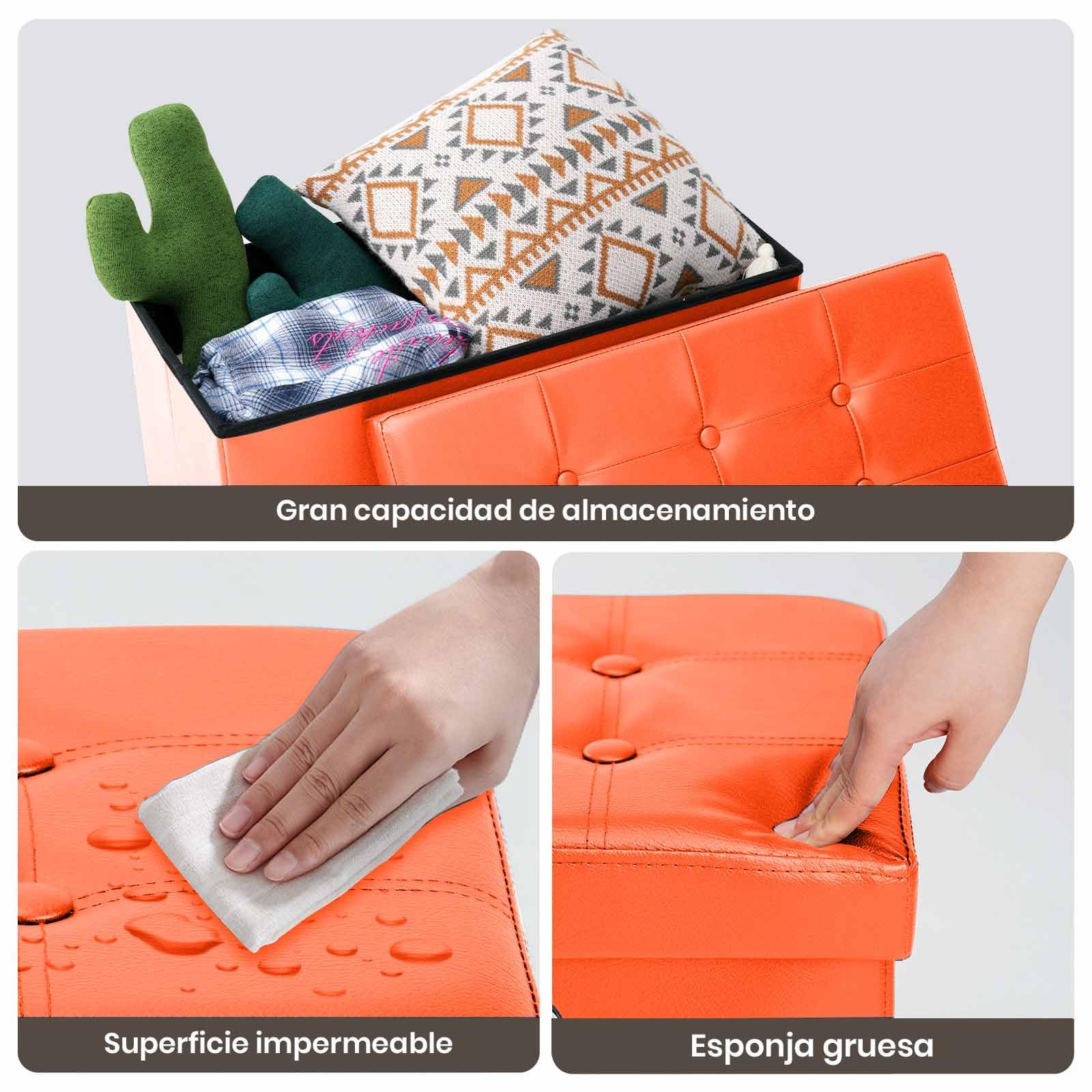 COSYLAND Puff Almacenaje 80L, Banco Almacenaje, Capacidad de Carga 200 kg, Baúl para Dormitorio, Salón, Entrada, Organizador Multifuncional, Plegable, 76x38x38cm, Naranja Oscuro