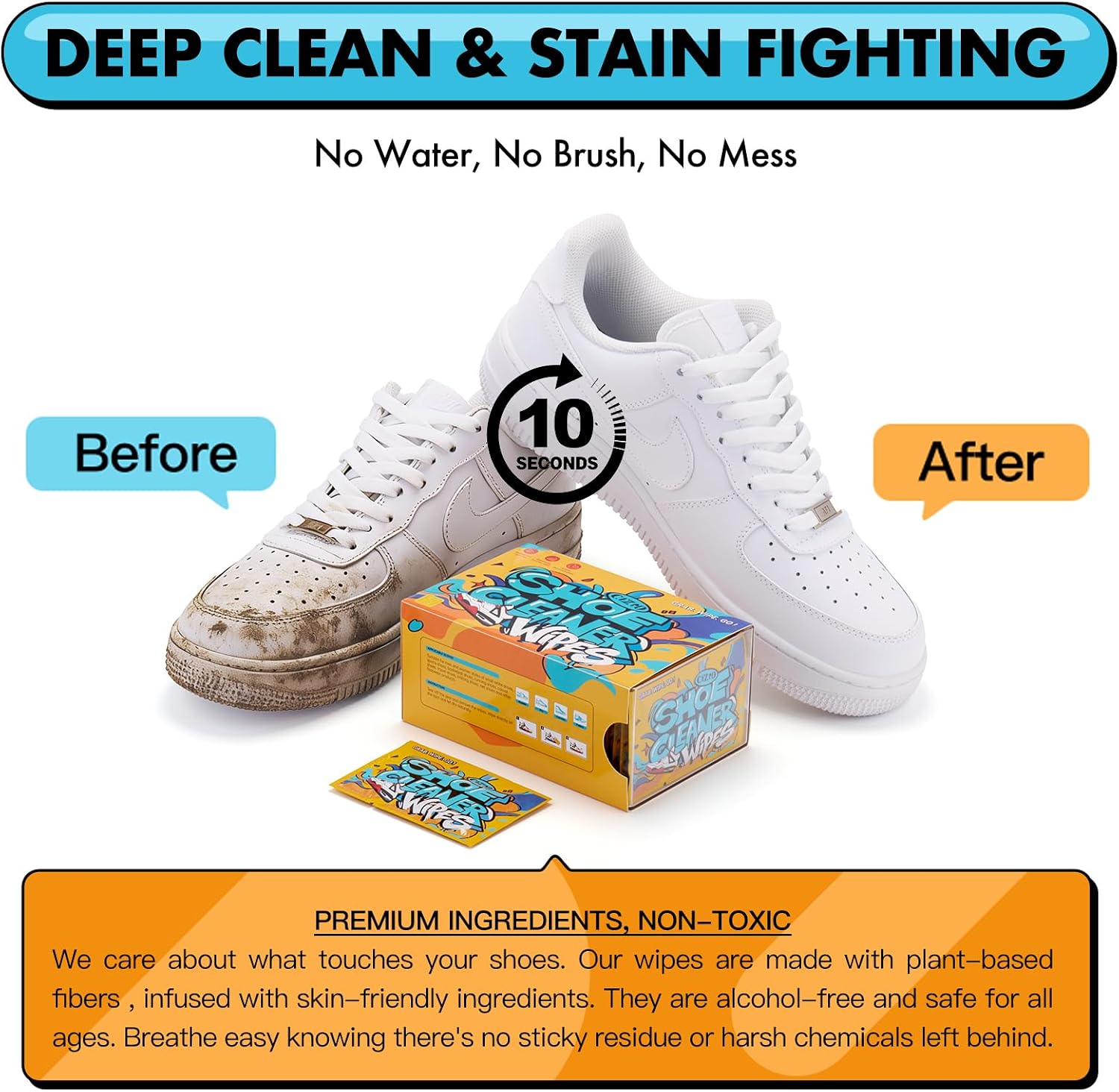 COZGO Shoe Cleaner Wipes, Shoe Cleaning Wipes for Sneakers, Leather, Canvas, Portable On-the-Go Shoe Care for Stain Removal