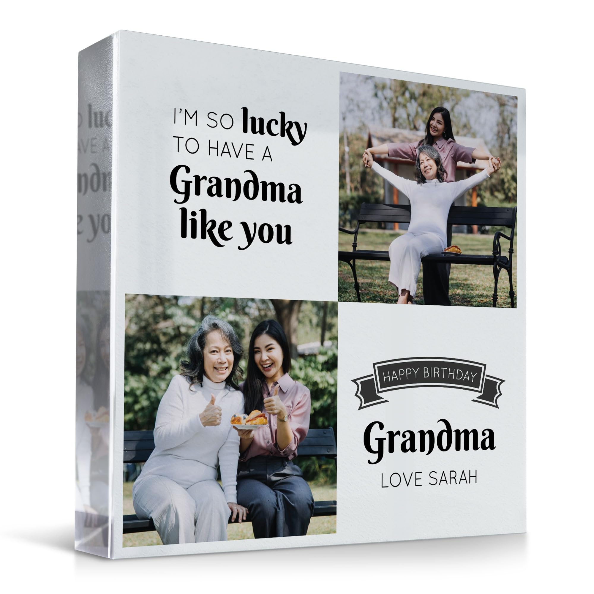 RED OCEAN Personalised Grandma Birthday Gifts - Custom Acrylic Freestanding Photo Block Gift - Birthday Gifts For Grandma - Grandma Birthday Gifts - Personalised Birthday Gifts For Grandparents