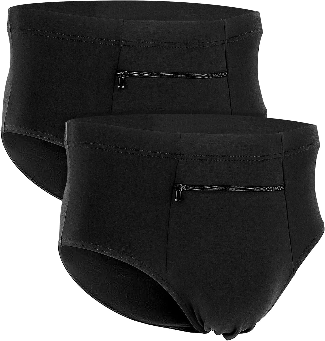 LUEXBOX Pocket Underwear for Men with A Secret Hidden Pocket, Travel Boxer Briefs, 2 Packs (Black)