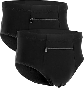 LUEXBOX Pocket Underwear for Men with A Secret Hidden Pocket, Travel Boxer Briefs, 2 Packs Black