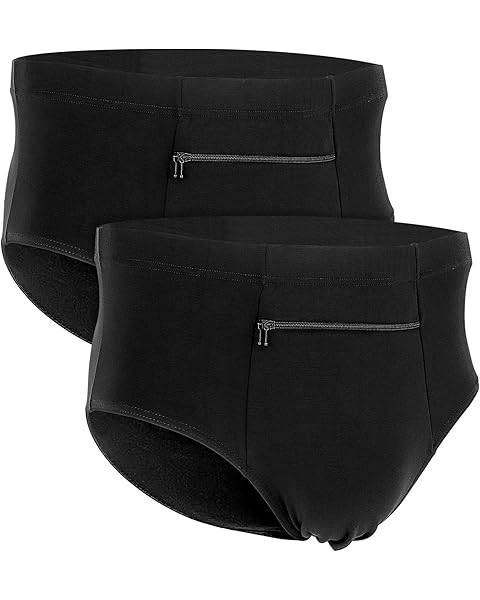 LUEXBOX Pocket Underwear for Men with A Secret Hidden Pocket, Travel Boxer Briefs, 2 Packs (Black)