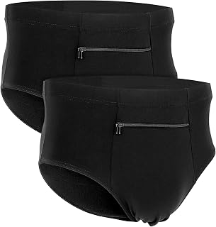 LUEXBOX Pocket Underwear for Men with A Secret Hidden Pocket, Travel Boxer Briefs, 2 Packs (Black)