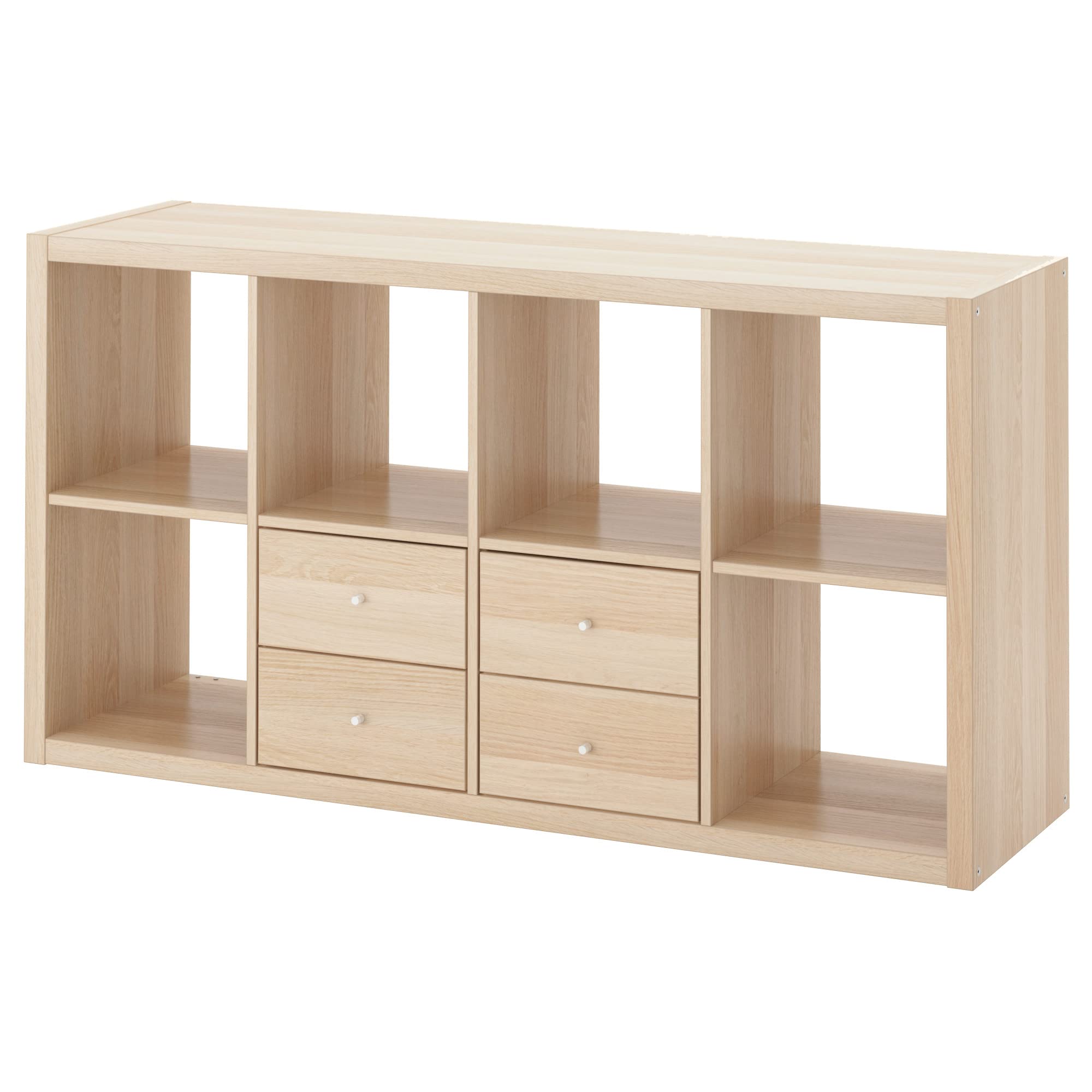 Kallax Meuble de rangement étagère 147x77 cm effet chêne teinté blanc avec inserts