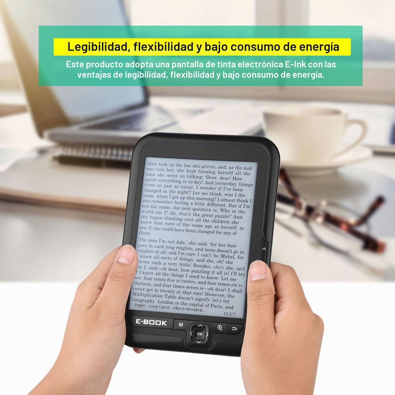 ASHATA Lector Electrónico | Lector de Libros Electrónicos con Pantalla de Tinta Electrónica de 6" | Lector Electrónico de Tinta Electrónica de 6 Pulgadas con Resolución de 1024 X 768, Cubierta(Negro)