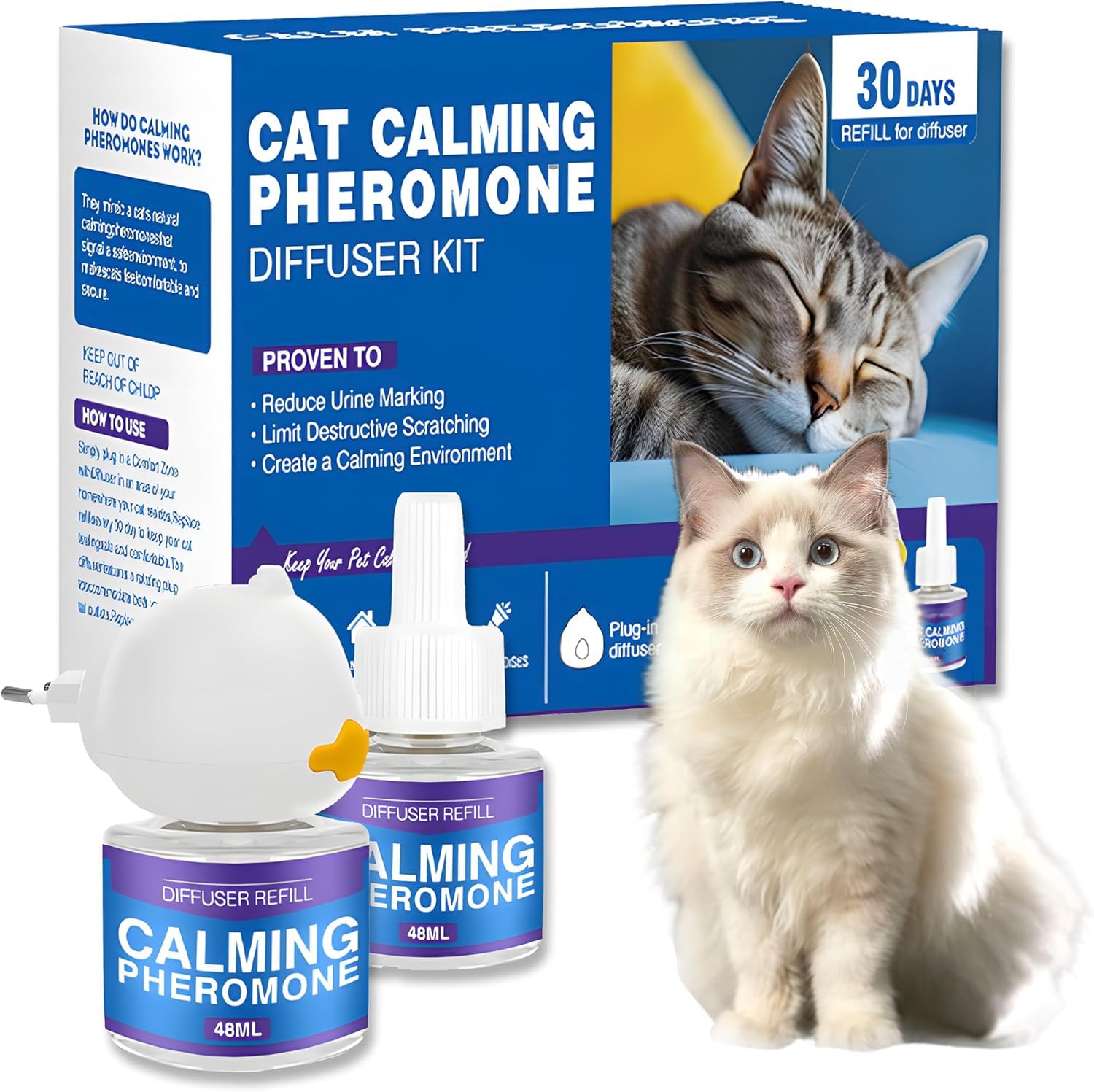 LBOYLOVE® Cat Calming Pheromone Diffuser, Reduces Conflict Between Cats Effective Anxiety Relief for Cats & Cat Calming Soothing, Cat Anxiety Relief, Reduce Fighting and Scratching Calm Relaxing