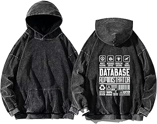 سويت شيرت بقلنسوة للشباب بمقاس كبير ولون رمادي من اسيد واش مقاس كبير من الخلف للعمل في النص 92 database administrator