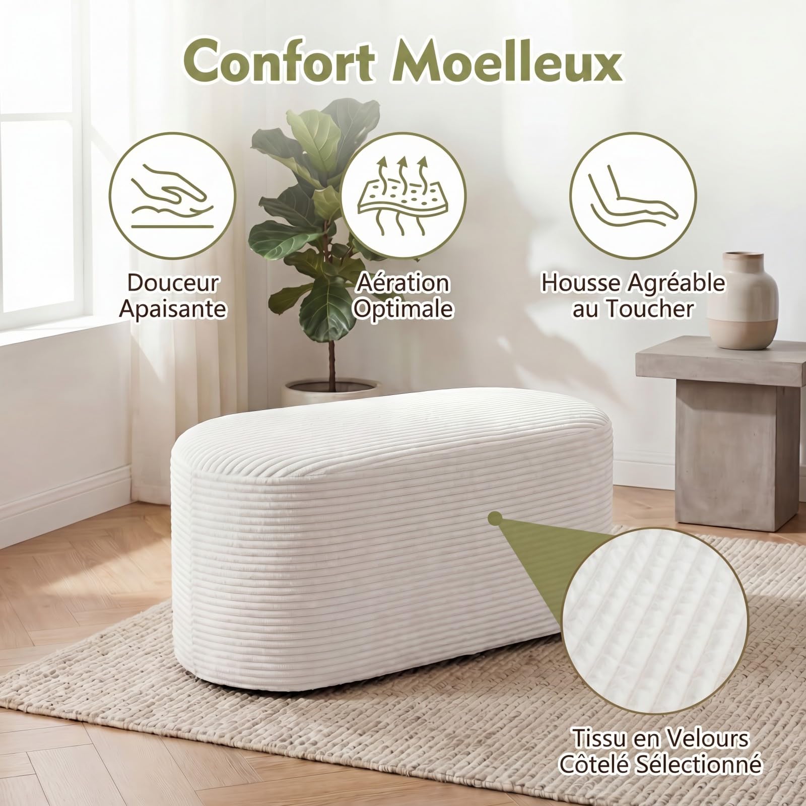 SOARS Banc Bout de Lit, Tabouret Repose-Pied Rembourré en Éponge